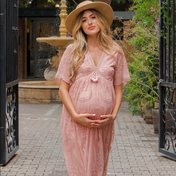 Pinkblush Dresses & Skirts - PinkBlush Lace Mesh Plus Maternity Maxi Dress 1X